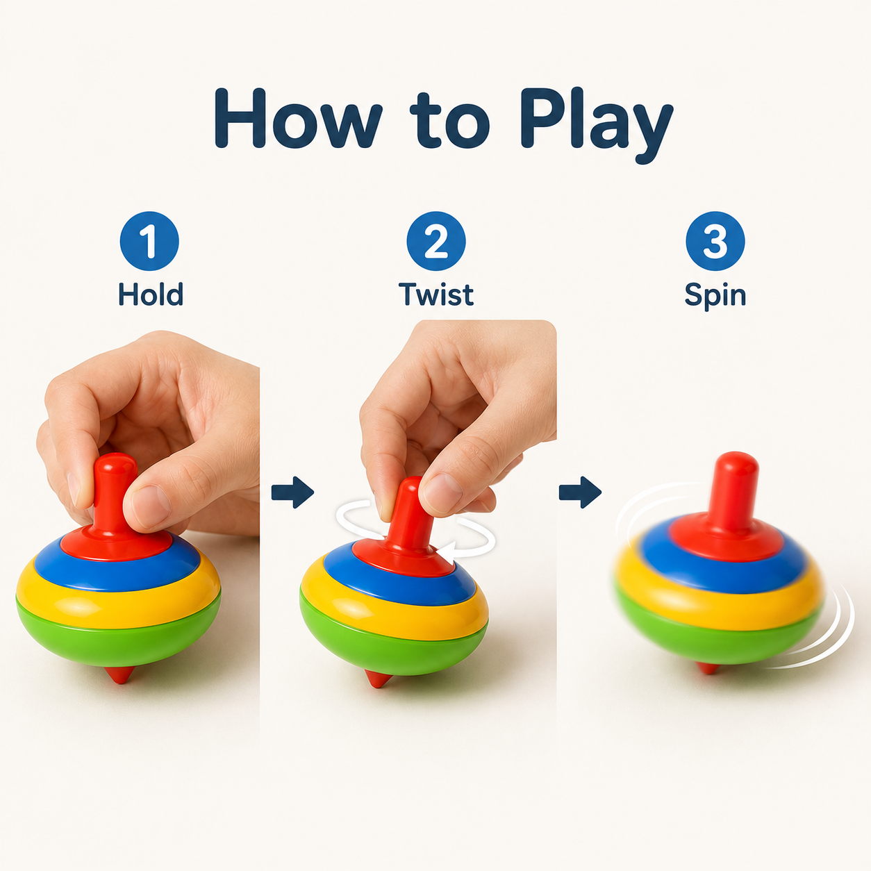 Colorful Spinning Top Toy Set – 4-Piece Classic Twist-and-Spin Play Toy with Easy-Grip Stem, Bright Colors & Smooth Rounded Design