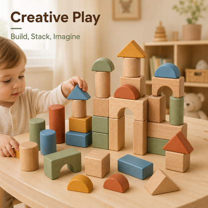 Wooden Building Block Set – Colorful 28-Piece Creative Stacking Toy for Open-Ended Play