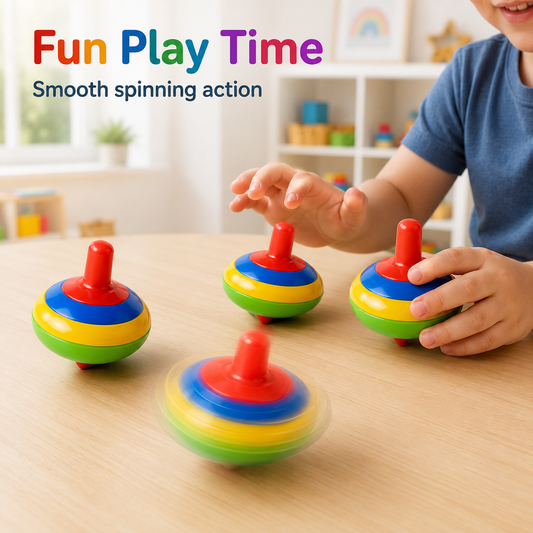 Colorful Spinning Top Toy Set – 4-Piece Classic Twist-and-Spin Play Toy with Easy-Grip Stem, Bright Colors & Smooth Rounded Design