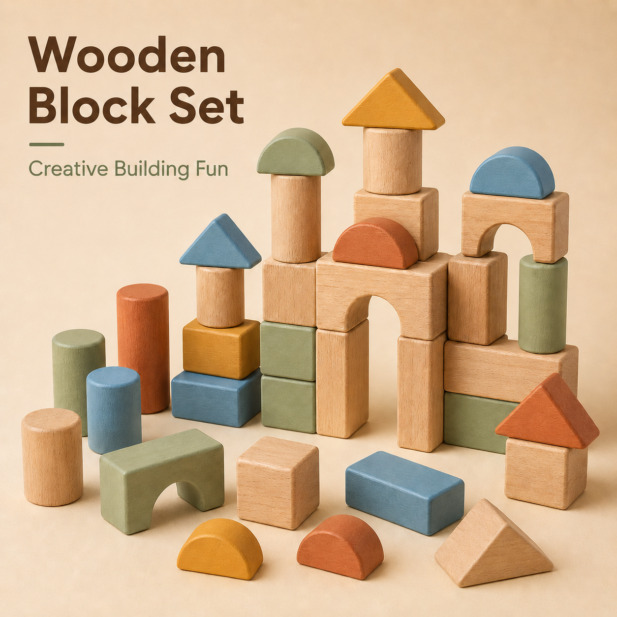 Wooden Building Block Set – Colorful 28-Piece Creative Stacking Toy for Open-Ended Play