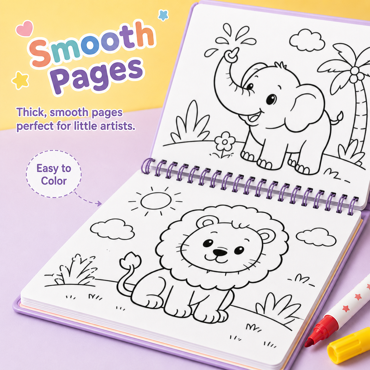 Kids Coloring Book Toy Set with Washable Markers, Fun Animal Pages & Cute Stickers