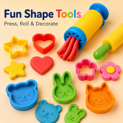Colorful Clay Toy Set – 12 Bright Colors with Sculpting Tools, Rolling Pin & Fun Shape Molds