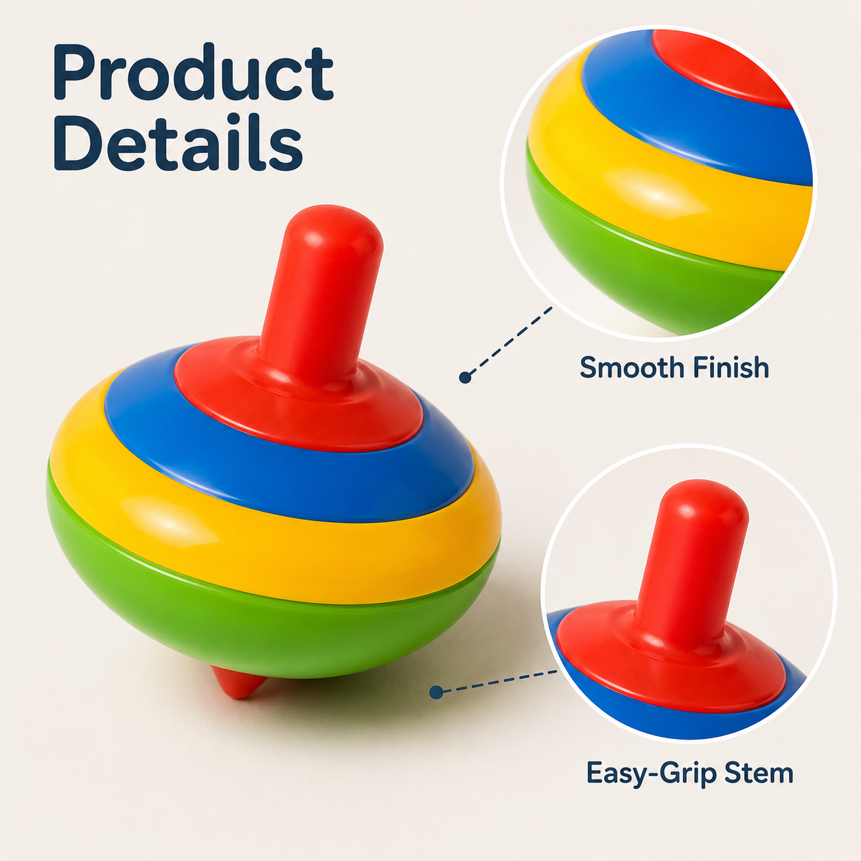Colorful Spinning Top Toy Set – 4-Piece Classic Twist-and-Spin Play Toy with Easy-Grip Stem, Bright Colors & Smooth Rounded Design