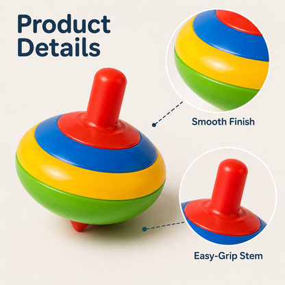 Colorful Spinning Top Toy Set – 4-Piece Classic Twist-and-Spin Play Toy with Easy-Grip Stem, Bright Colors & Smooth Rounded Design