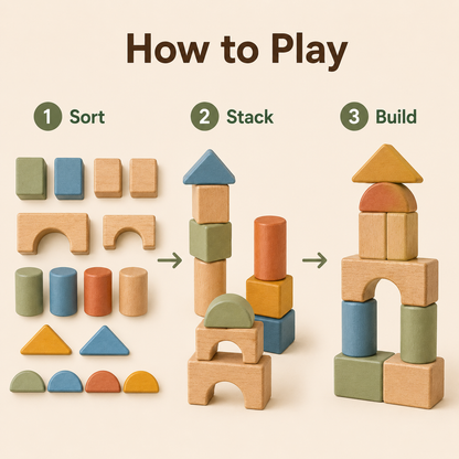 Wooden Building Block Set – Colorful 28-Piece Creative Stacking Toy for Open-Ended Play