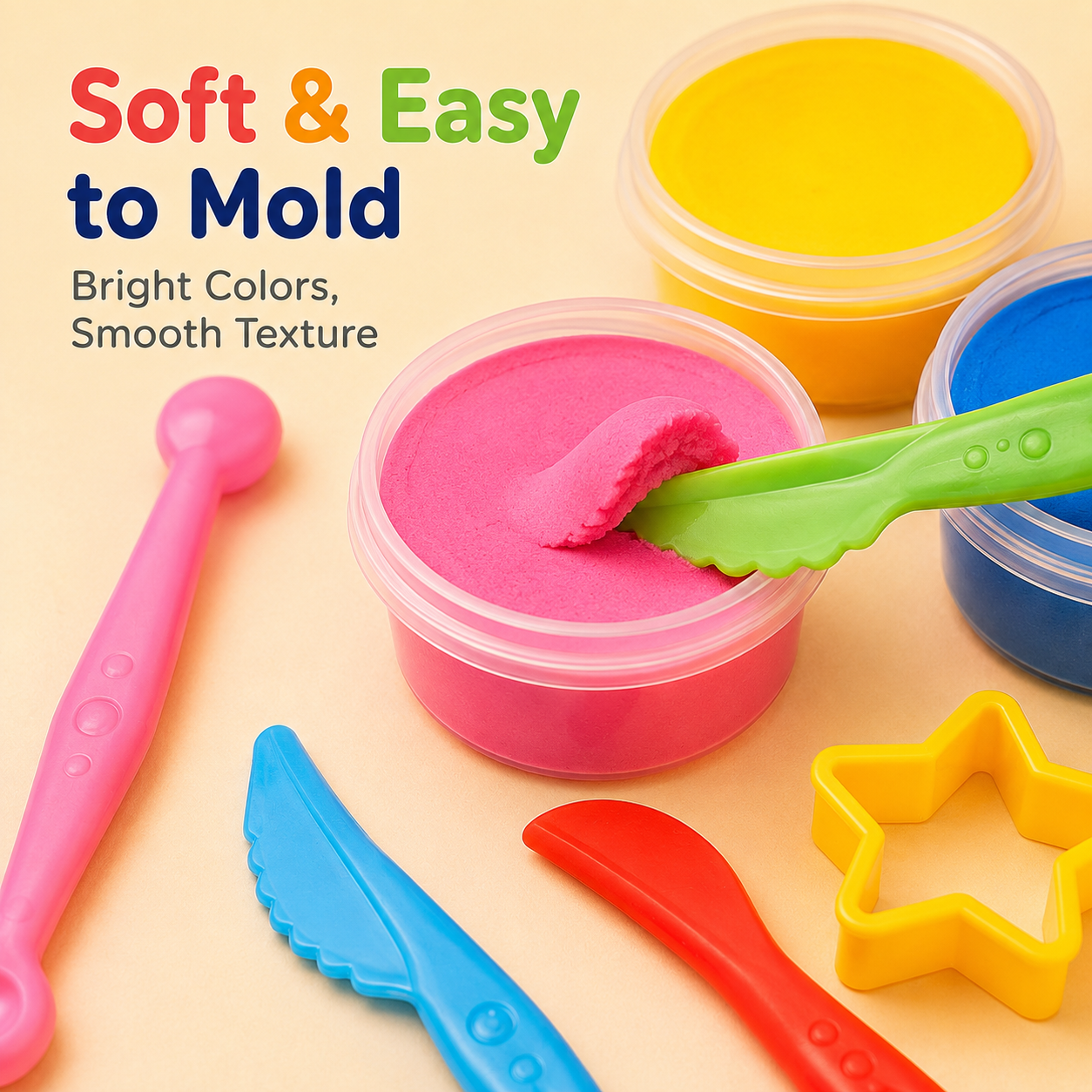 Colorful Clay Toy Set – 12 Bright Colors with Sculpting Tools, Rolling Pin & Fun Shape Molds
