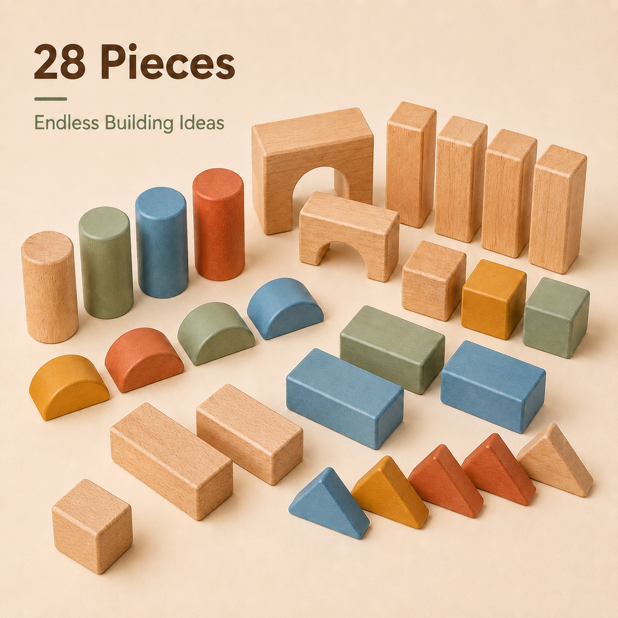 Wooden Building Block Set – Colorful 28-Piece Creative Stacking Toy for Open-Ended Play