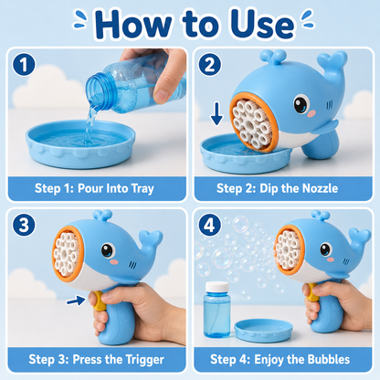 Whale Bubble Blower Toy – Cute Bubble Machine Set with Multi-Hole Outlet, Solution Bottle & Tray