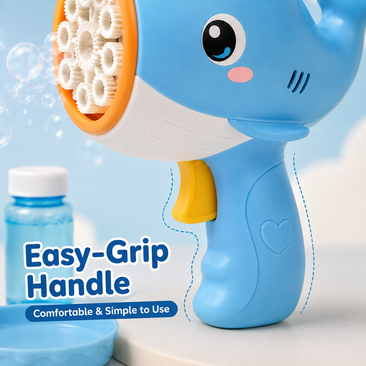 Whale Bubble Blower Toy – Cute Bubble Machine Set with Multi-Hole Outlet, Solution Bottle & Tray