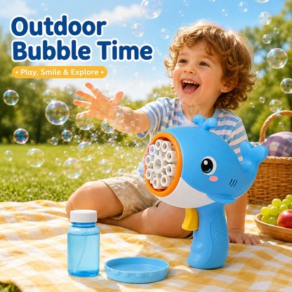 Whale Bubble Blower Toy – Cute Bubble Machine Set with Multi-Hole Outlet, Solution Bottle & Tray