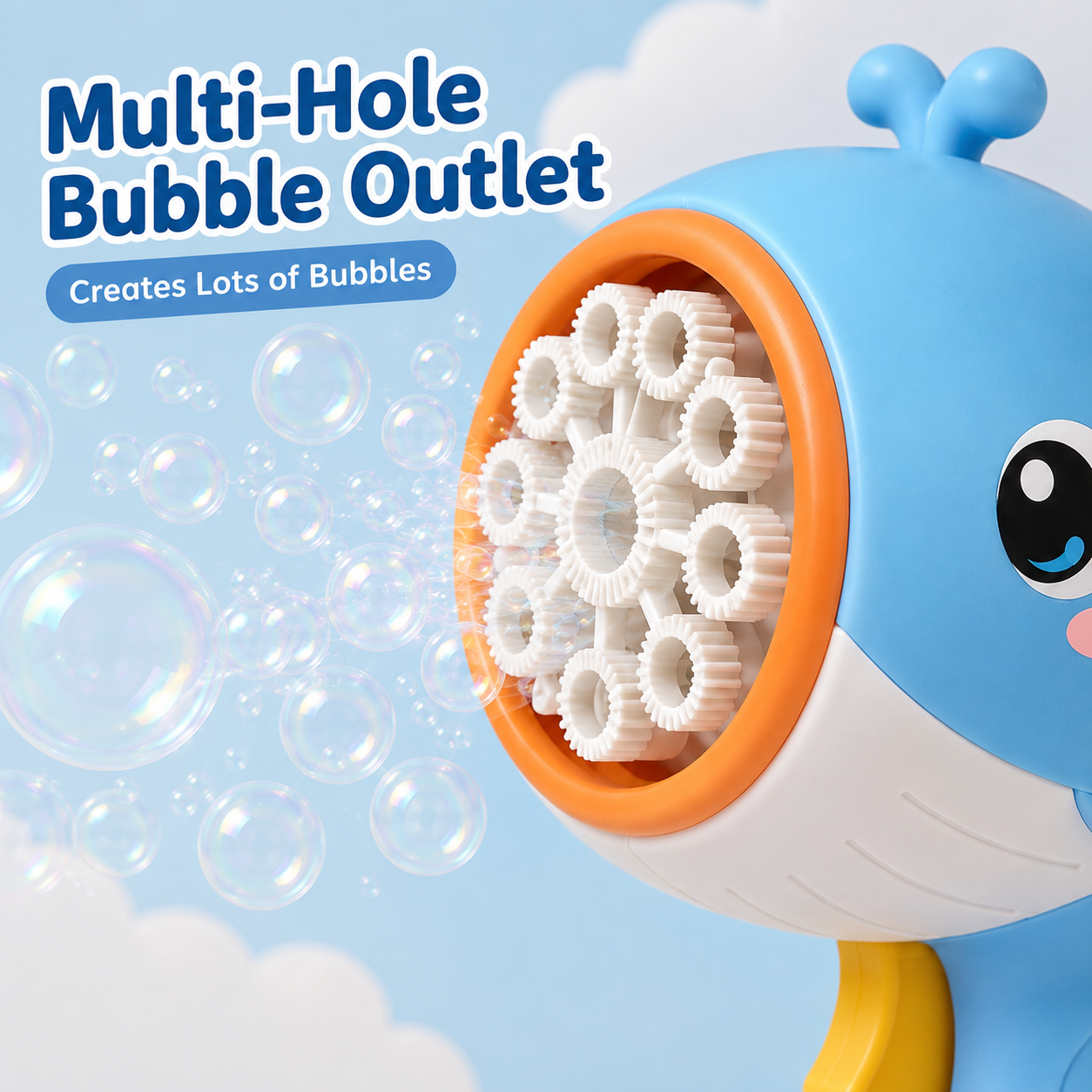 Whale Bubble Blower Toy – Cute Bubble Machine Set with Multi-Hole Outlet, Solution Bottle & Tray