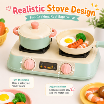 Pretend Cooking Toy Set – Colorful Play Kitchen Stove with Pot, Pan, Toy Food & Utensils